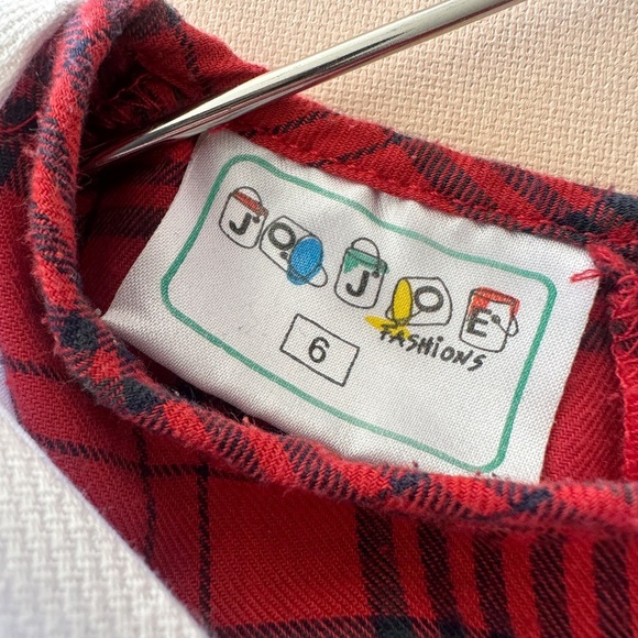 Vintage - Plaid Flannel Collar Dress - Long Sleeve- Red/Navy - Size 6 - Picture 6 of 9